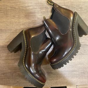 Dr Martens Hurston Cherry Red Platform Lug Chelsea Heeled Boots